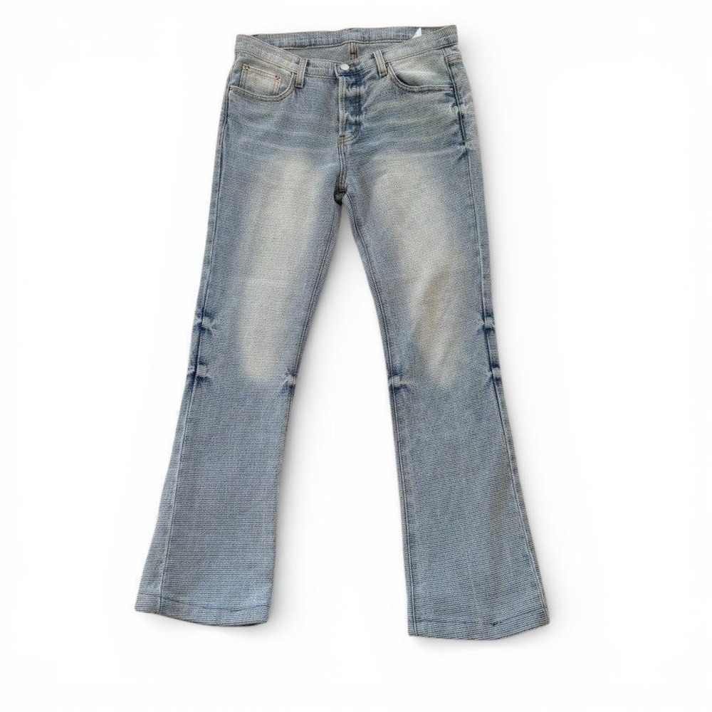 mnml Mens Western Crosshatch Flare DENIM Textured Jeans Light Wash Blue‎ Size 30